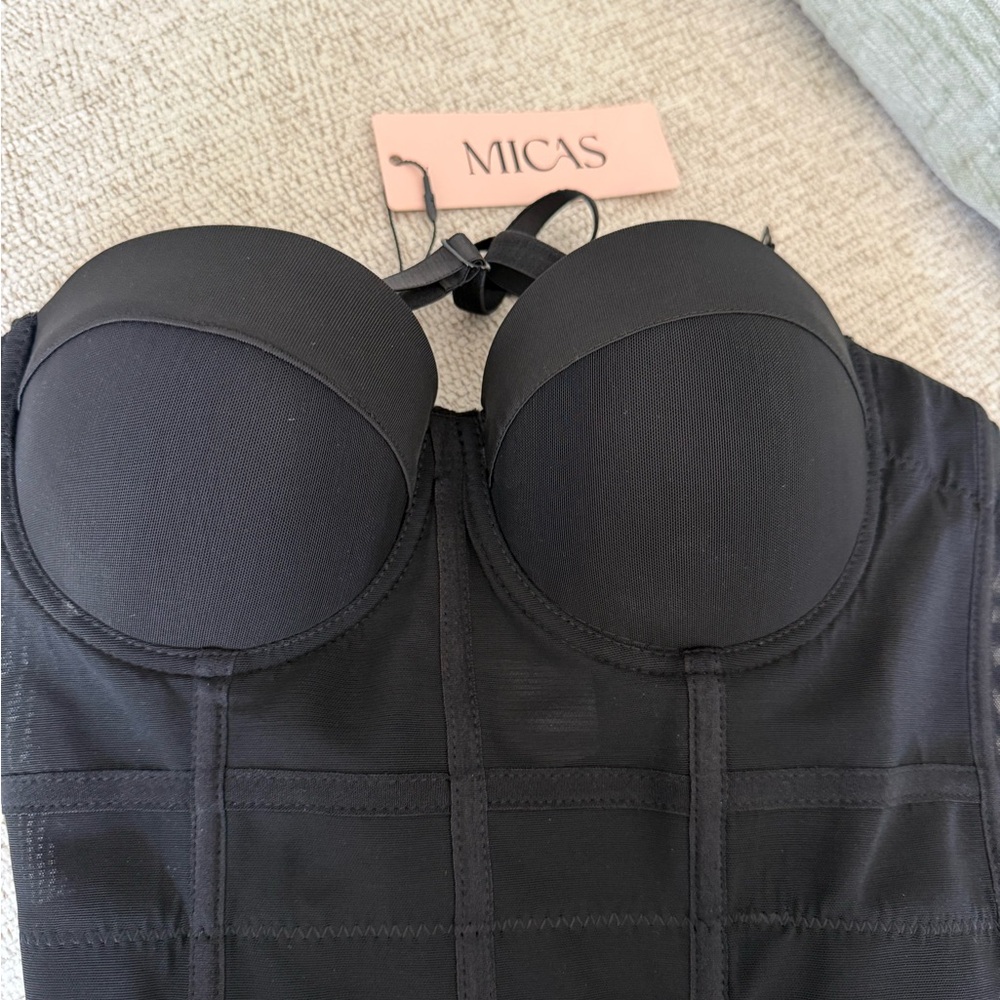 Micas Black Strapless Longline Bustier Bra